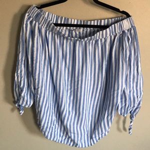 Blue and White Striped Off the Shoulder Top
